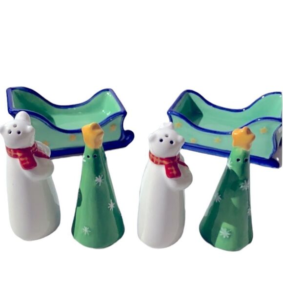 JAN Pashley Salt & Pepper Shakers Christmas Holiday Vintage 2 sets with Sleigh - Picture 3 of 8